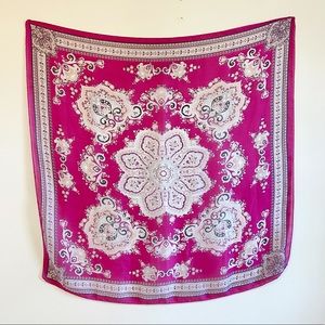Vintage Fuschia Pink Large Silk Neck Scarf